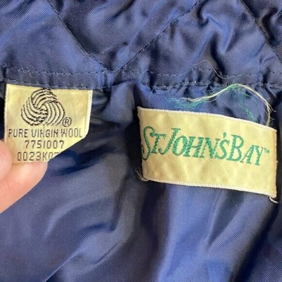 Vintage St. John’s Bay Virgin Wool Navy Tan Plaid Button Up Shirt M - Picture 6 of 12